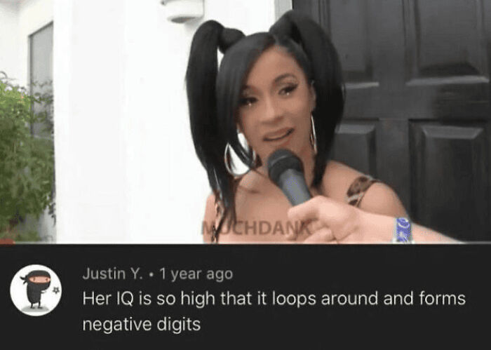 A meme with a humorous comment showcasing imaginative insults about someone's IQ.