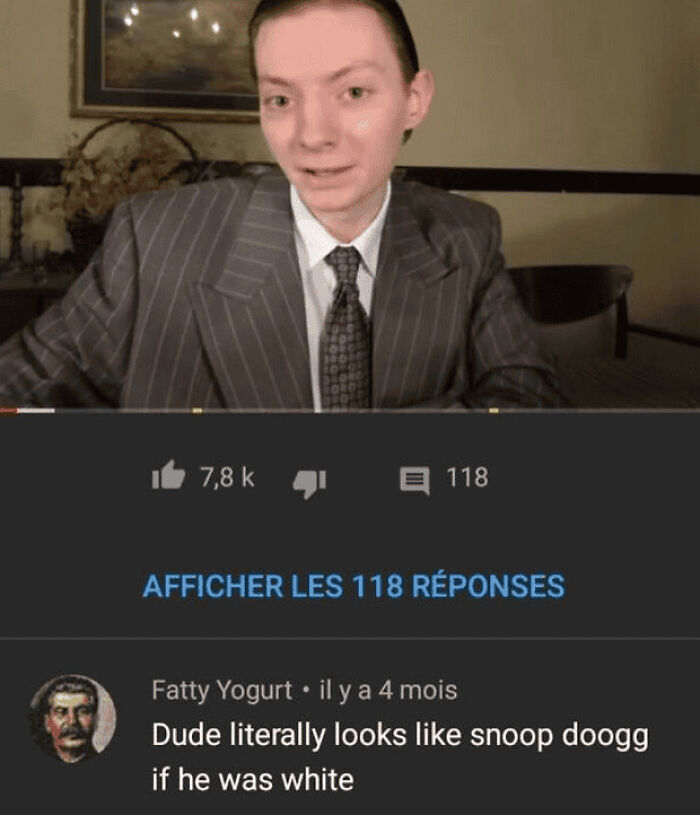 A screenshot showing funny insults with a comment saying a man looks like Snoop Dogg if he was white