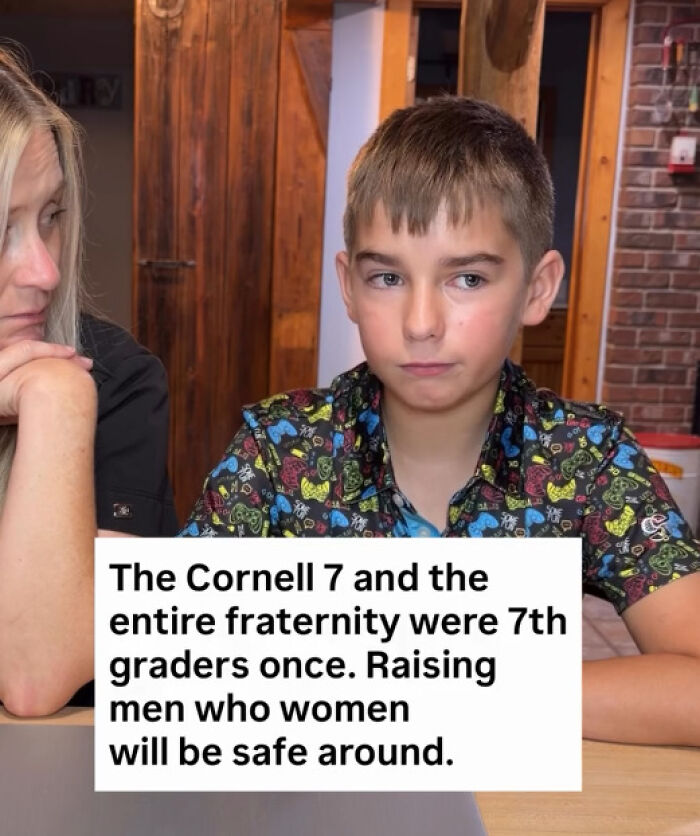 A mother talking to her 7th-grader boy about the Cornell Case and how boys are raised.