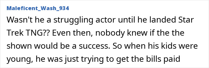 Social media text discussing Patrick Stewart relationship with his kids.