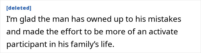 A online comment praising Patrick Stewart for owning up to his past family mistakes.
