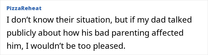 Online comment criticizing a father publicizing his parenting mistakes regarding Patrick Stewart relationship with his kids.
