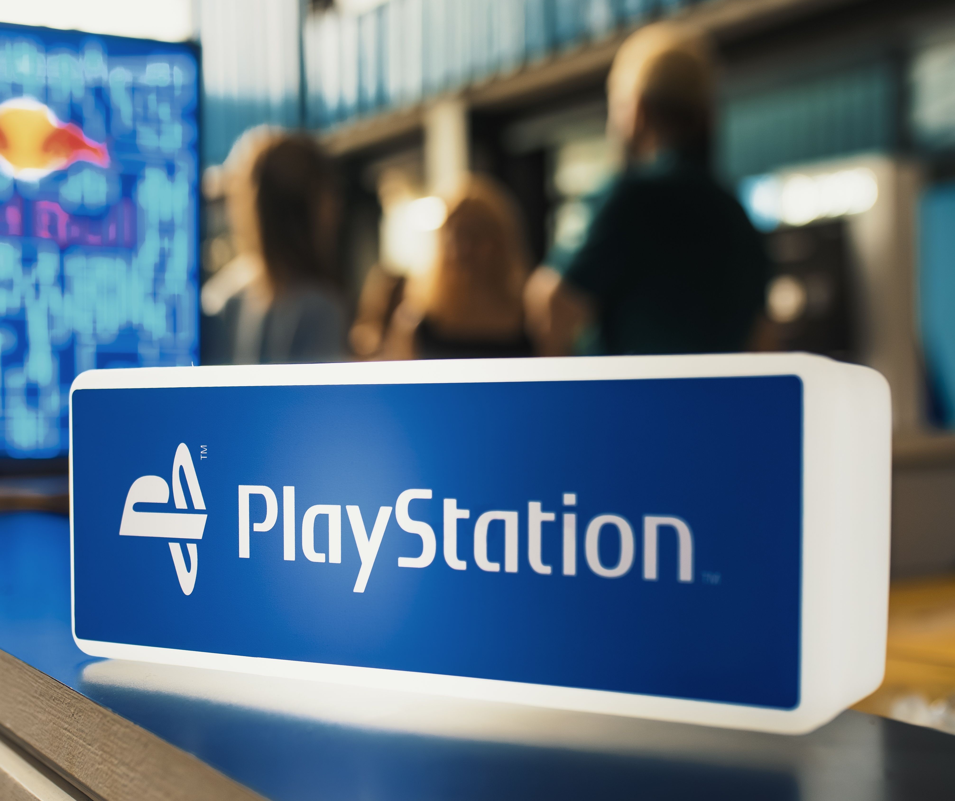 Illuminated PlayStation logo sign representing the platform associated with a controversial PS2 game. Illuminated PlayStation logo sign representing the platform associated with a controversial PS2 game.