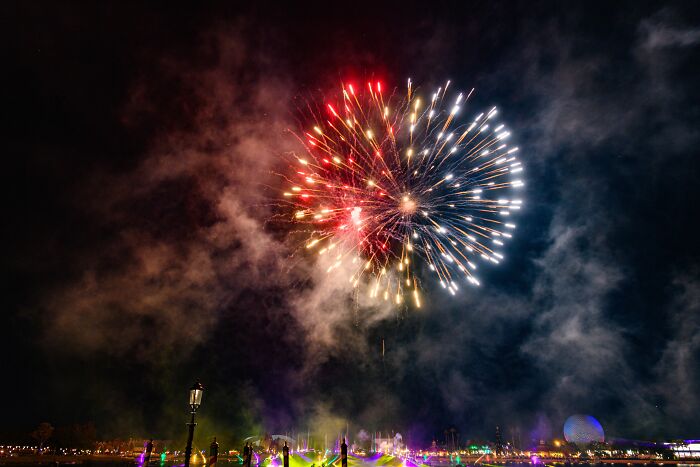 Colorful fireworks exploding in the night sky, symbolizing a partner's misunderstanding of events