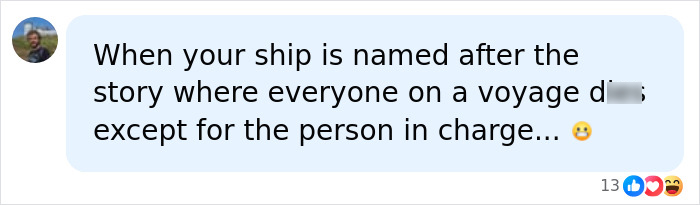 Social media comment referencing a voyage story and the permanent cruise ship.