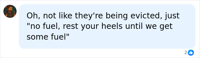 A comment about a permanent cruise stating they need fuel and are not being evicted.