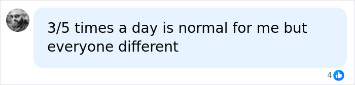 Social media comment discussing individual habits on how often you should be going to the toilet. Social media comment discussing individual habits on how often you should be going to the toilet.