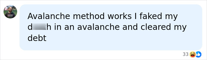 Comment claiming the avalanche method works to clear debt