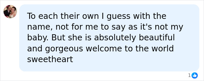 Comment praises celebrity baby as beautiful despite name Comment praises celebrity baby as beautiful despite name