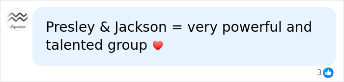 Facebook comment discussing the Michael Jackson and Lisa Marie Presley marriage called Presley & Jackson = very powerful.