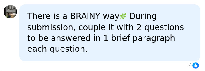 Social media comment about students homework solutions suggesting brief written answers