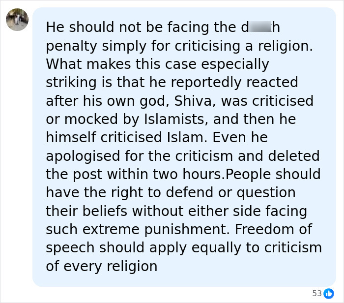 Facebook user comment on the d***h penalty and blasphemy concerning a Sri Lankan citizen. Facebook user comment on the d***h penalty and blasphemy concerning a Sri Lankan citizen.