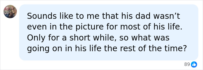 A comment questioning a teen's violent family history and absent father.