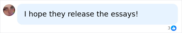 Facebook comment discussing the Cornell 7 student incident and hoping essays are released Facebook comment discussing the Cornell 7 student incident and hoping essays are released
