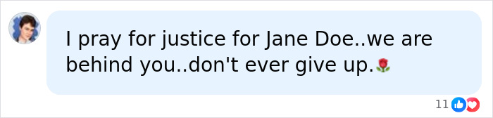 A supportive social media comment praying for justice for Jane Doe in the Cornell 7 student scandal A supportive social media comment praying for justice for Jane Doe in the Cornell 7 student scandal