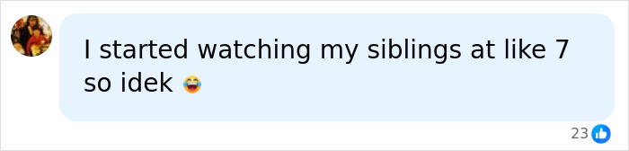 A social media comment discussing watching siblings young regarding a mom who left kids home alone.