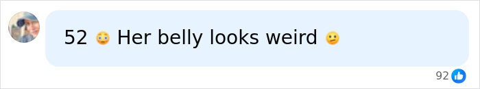 Screenshot of social media comment expressing surprise about baby bump appearance Screenshot of social media comment expressing surprise about baby bump appearance