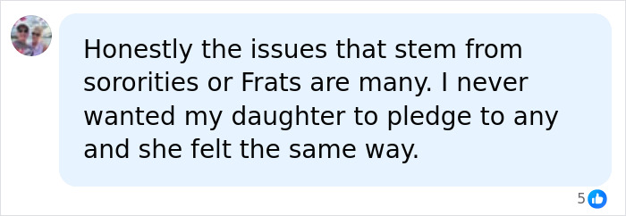 Comment discussing issues with sororities and fraternities pledging Comment discussing issues with sororities and fraternities pledging