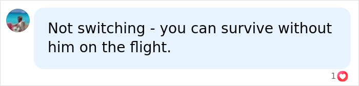 Screenshot of comment about not switching plane seats