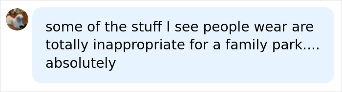 A comment calling Disney World guest outfit choices inappropriate for a family park. A comment calling Disney World guest outfit choices inappropriate for a family park.