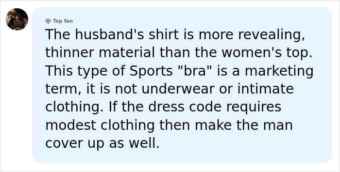 A comment debating the Disney World guest outfit standards and sports bra dress codes. A comment debating the Disney World guest outfit standards and sports bra dress codes.