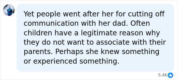 Social media comment discussing Meghan Markle and her father Social media comment discussing Meghan Markle and her father