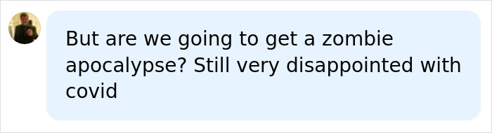 Comment questioning if a zombie apocalypse will occur amid major health threats