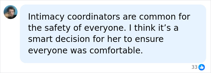 A social media comment discussing intimacy coordinators in TV, regarding Young Sheldon star Emily Osment. A social media comment discussing intimacy coordinators in TV, regarding Young Sheldon star Emily Osment.