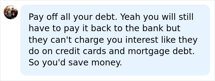 A online comment advising how a student with 760k in bank account could pay off debt to save on interest. A online comment advising how a student with 760k in bank account could pay off debt to save on interest.