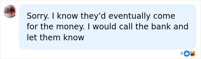 A user comment stating they would call the bank if money mistakenly appeared in their bank account. A user comment stating they would call the bank if money mistakenly appeared in their bank account.