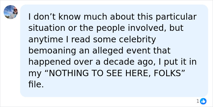 Comment skeptical of celebrity claims about Jennifer Aniston event over decade ago Comment skeptical of celebrity claims about Jennifer Aniston event over decade ago