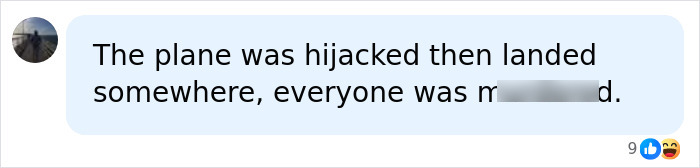 A comment claiming the MH370 plane was hijacked and landed somewhere.