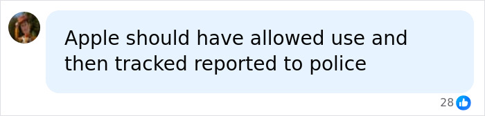 A social media comment discussing looters in France and suggesting Apple track stolen devices for police.