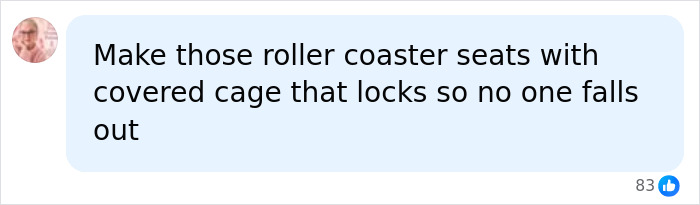 Online comment suggesting caged seats following news of a viral Six Flags accident.