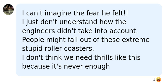 A comment expressing concern over roller coaster safety after the viral Six Flags accident.