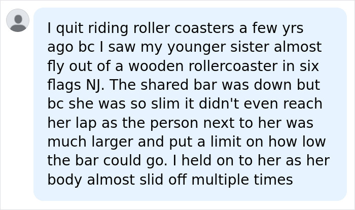 Social media user sharing a story about a wooden coaster after a viral Six Flags accident.