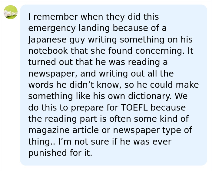 Comment sharing a story about a flight misunderstanding linked to a chilling text on passenger phone. Comment sharing a story about a flight misunderstanding linked to a chilling text on passenger phone.