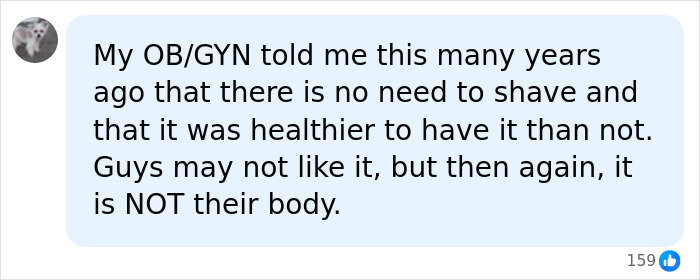 Social media post sharing an OB/GYN advice about why you don’t shave and how body hair is natural. Social media post sharing an OB/GYN advice about why you don’t shave and how body hair is natural.