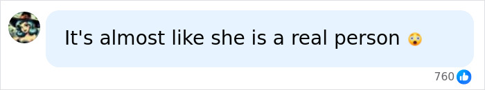 A supportive social media comment about Pink saying it is almost like she is a real person.