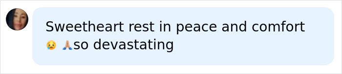 A supportive social media comment wishing peace and comfort following the passing of Fiona.