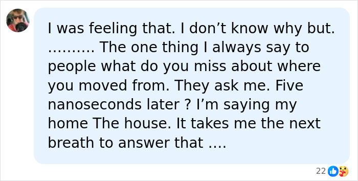 Social media text post sharing feelings about missing a home, linked to Chad Lowe friend