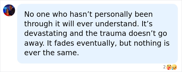 Social media comment discussing the lingering trauma, relevant to the tragic passing of Fiona.