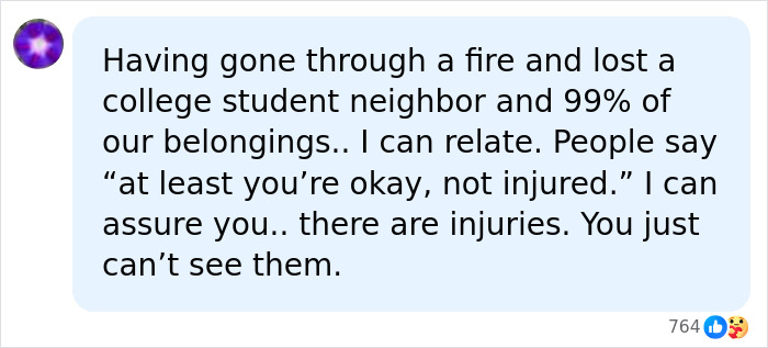 Social media comment relating to fire loss and hidden injuries
