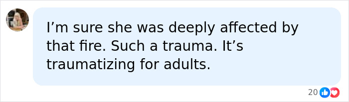 Facebook comment discussing the traumatizing impact of a house fire on Chad Lowe friend