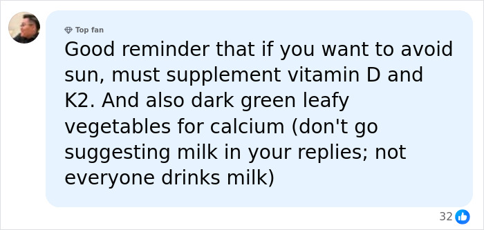 A social media comment suggesting vitamin supplements following an incident where a husband breaks wife ribs with a hug.