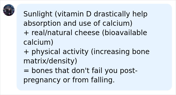 A comment detailing bone health tips after a husband breaks wife ribs by giving a hug.