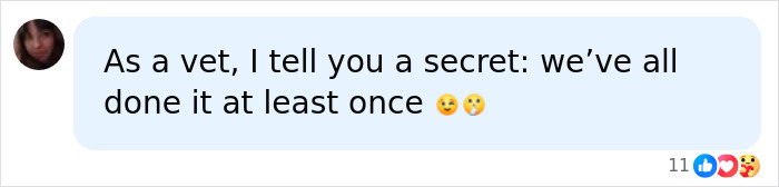 Social media comment from a vet employee sharing a secret message online. Social media comment from a vet employee sharing a secret message online.
