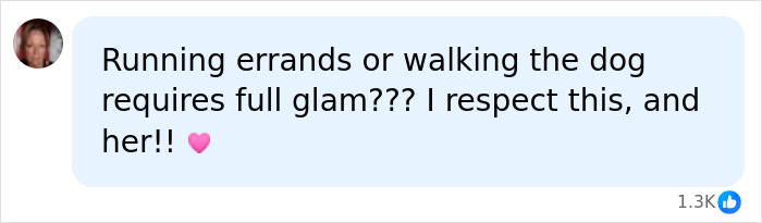 A supportive social media comment about Pink's viral makeup-free photo, praising her look while running errands.