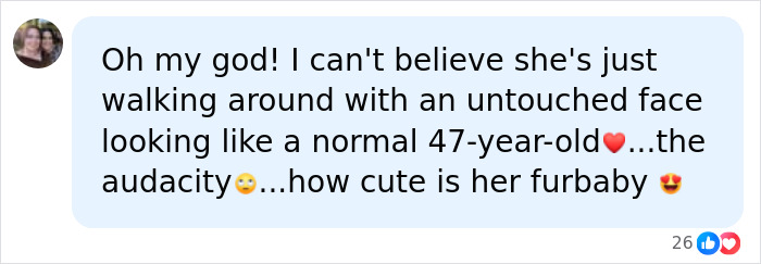 A comment defending Pink's viral makeup-free photo, complimenting her natural look and her pet dog.