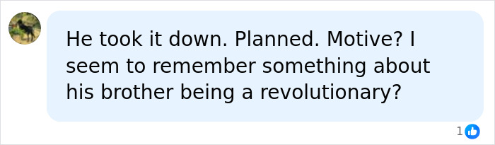 A comment questioning potential motives behind the pilot bringing down MH370.